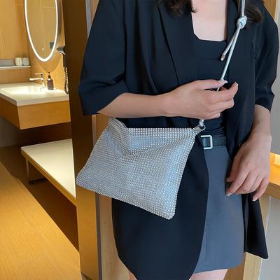 Glamorous Evening Bag Shoulder Handbag for Women Shiny Rhinestone PVC Mesh Diamond Zipper Closure For Party Gala Formal Events