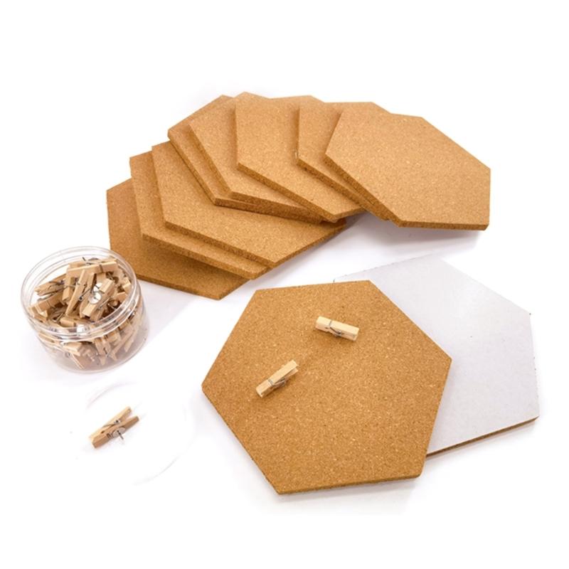 5PCS Cork Notice Board Self Adhesive Hexagon Cork Board for Photo Wall Decorations DIY Office Bulletin Board Corkboard