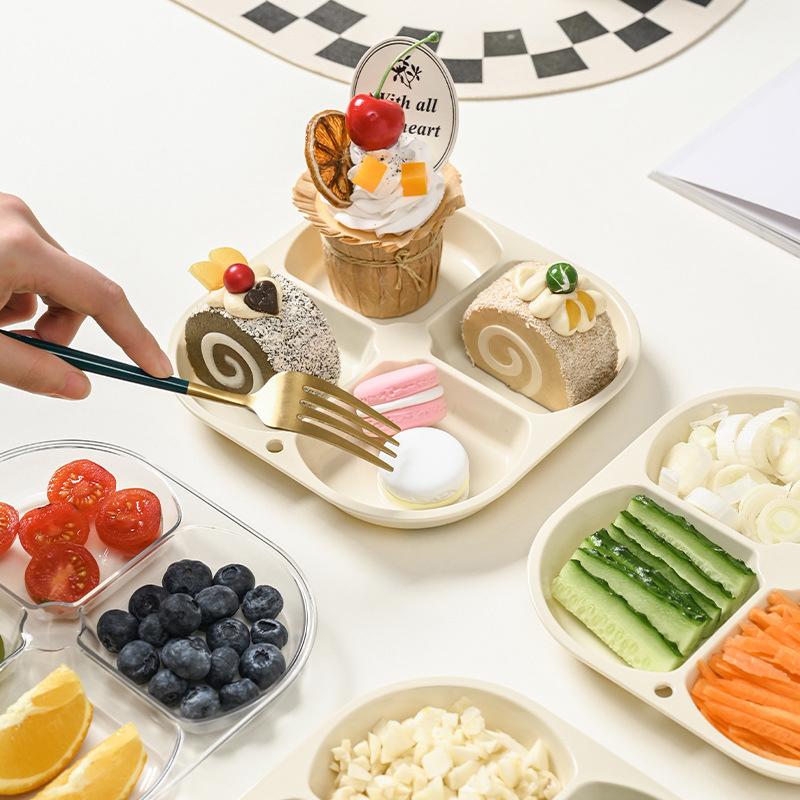 Divided Plates Anti-Scalding Fruit Plate 4 Compartment Food Dinner Plate Tray Multifunctional Divided Serving Tray