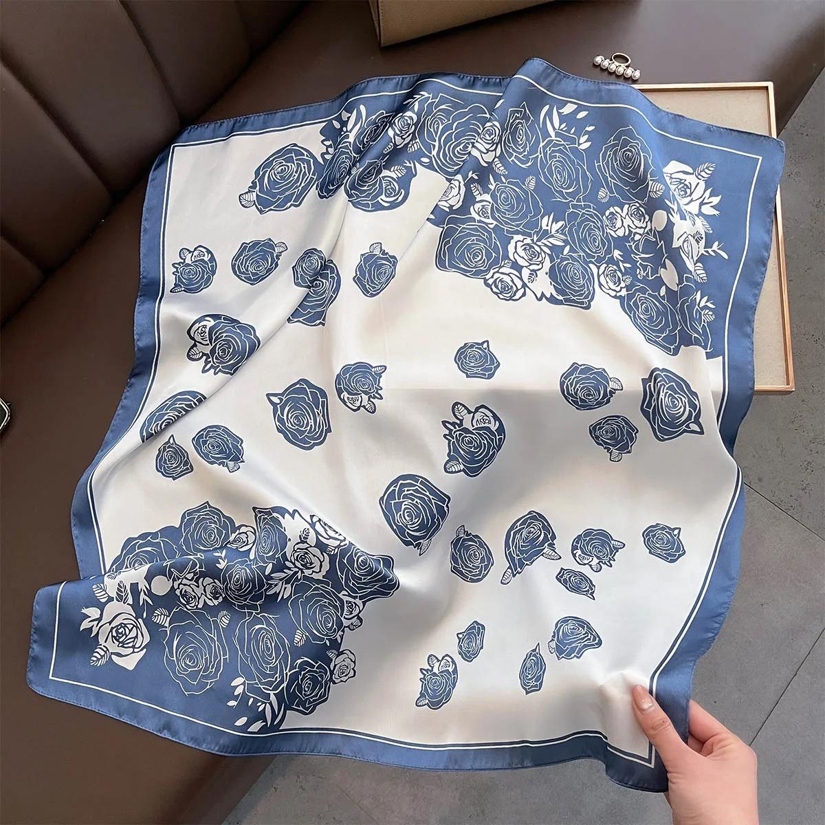 

Квадратный платок 70 см Женская мода Цветочные повязки на голову Шейный платок Банданы Фуляр Женский принт Шаль Палантин Хиджаб 70x70cm