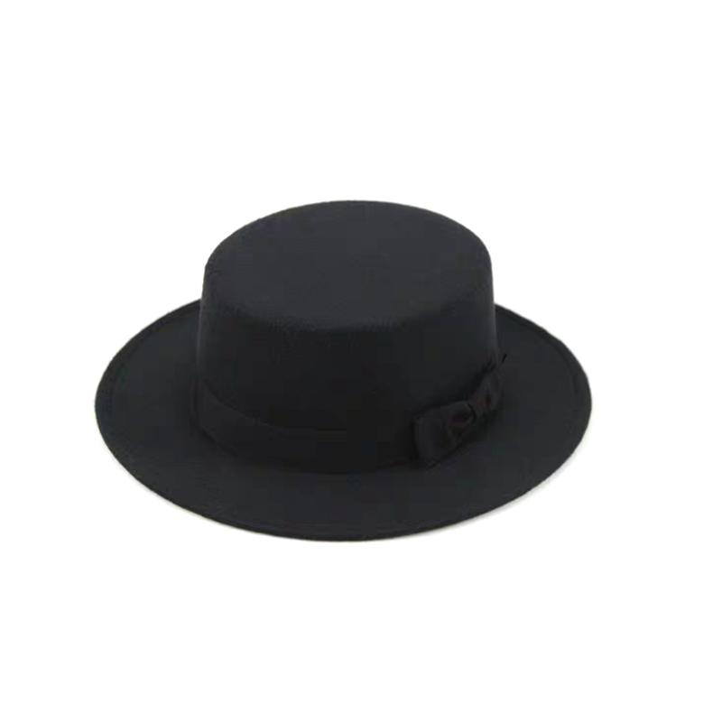 New Artificial Wool Jazz Felt Flat Top Hat Autumn Winter For Women's Felt Wide Brim Fedora Hat Gorros Mujer Invierno Top Hat