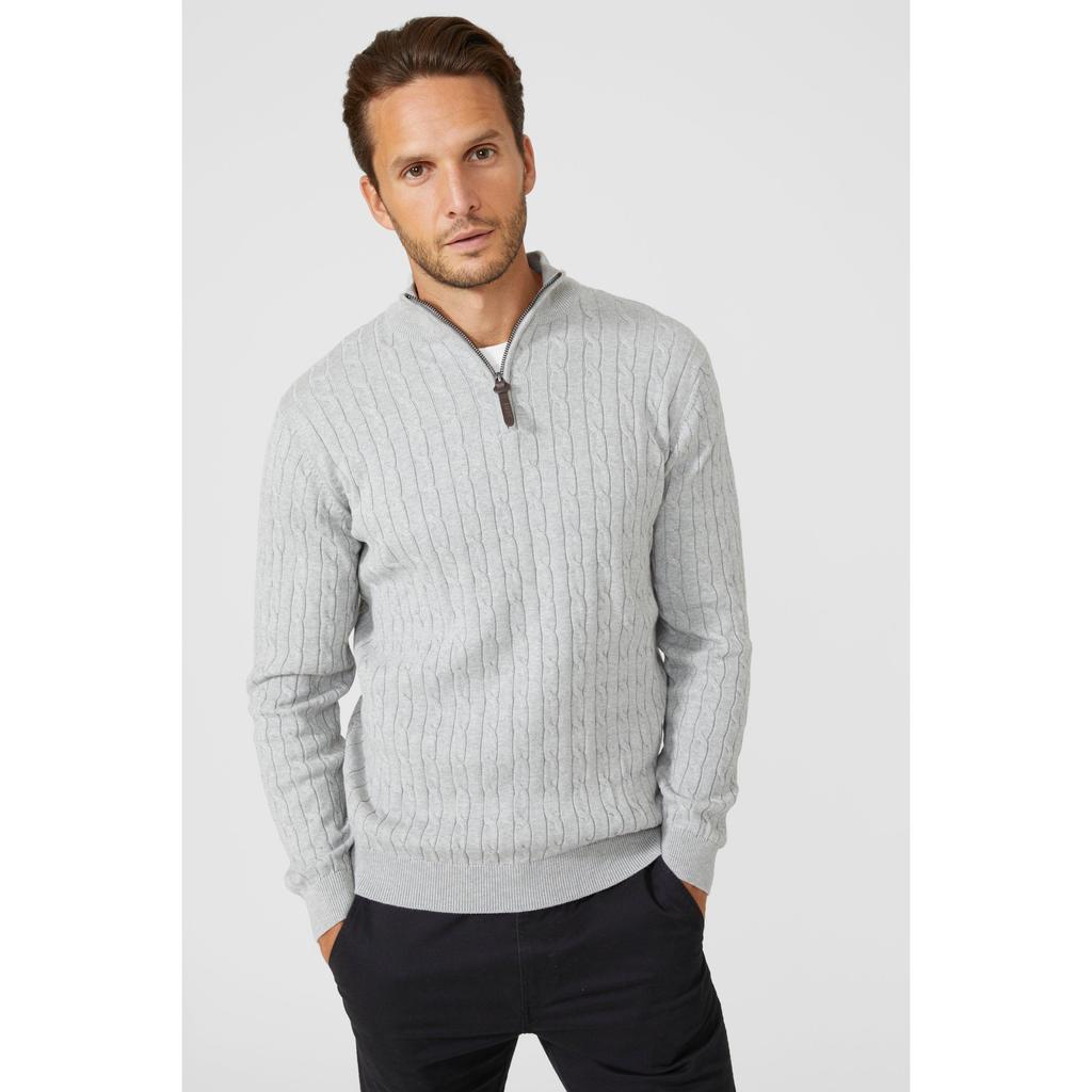 Maine Mens Cable Cotton Half Zip Jumper