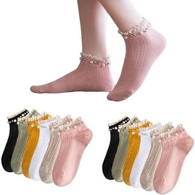 1Pair Breathable Lace Ruffle Socks Elastic Princess Dress Socks Fashion Trainer Socks Women Girls