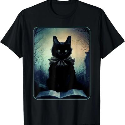 Dark Art_ Black Cat And Her Magic Book T-Shirt