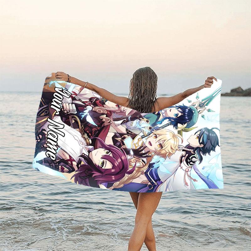 1pc Genshin Impact Beach Towel with Custom Name, Beach/Swimming/Bath/Picnic/Camping Towel, Suitable for Seaside Beaches