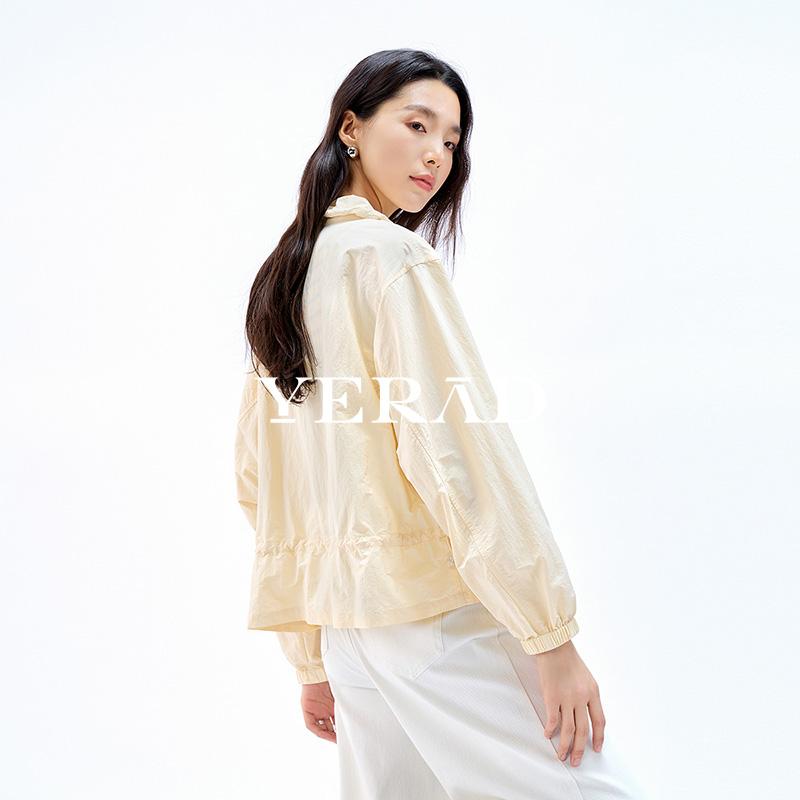 Cool and lightweight outdoor sunscreen jacket for women, versatile drawstring short jacket
