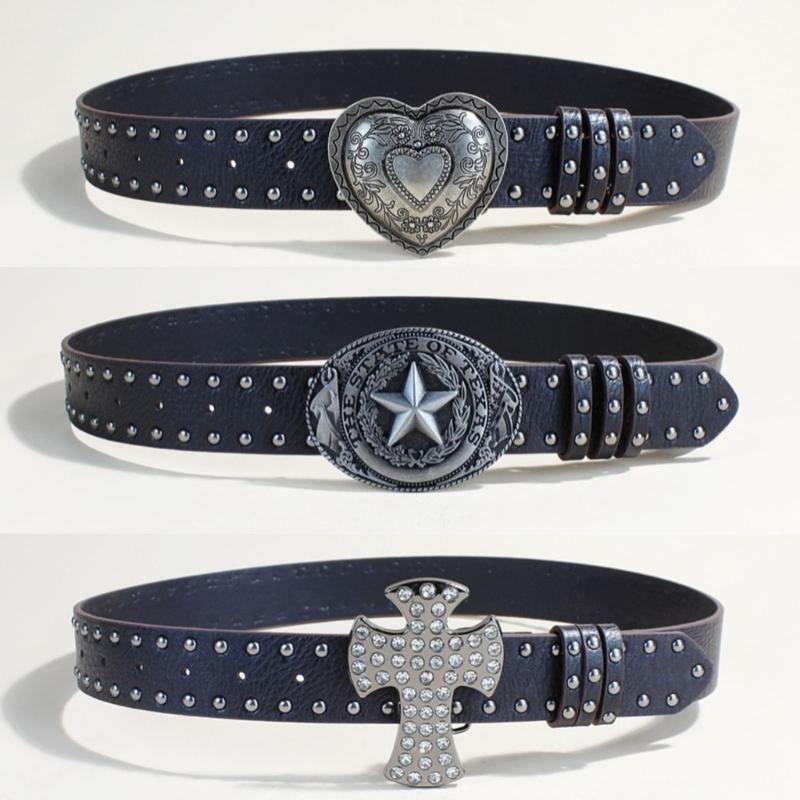 Gothic Waist Belt for Cowgirl Carved Silver Buckle Retro Silver Buckle Waist Chain Stylish Belt Fashion Accessories