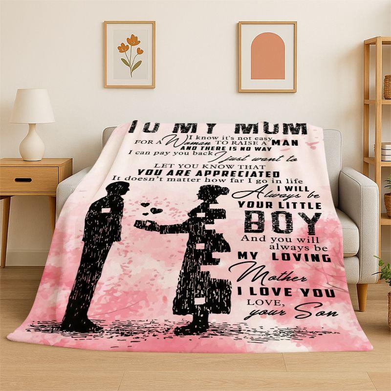 Gift Thanks To My Mom Mother Letter Present Flannel Blanket Soft Throw Blanket for Bedroom Living Room Bed Camping Picnic Nap