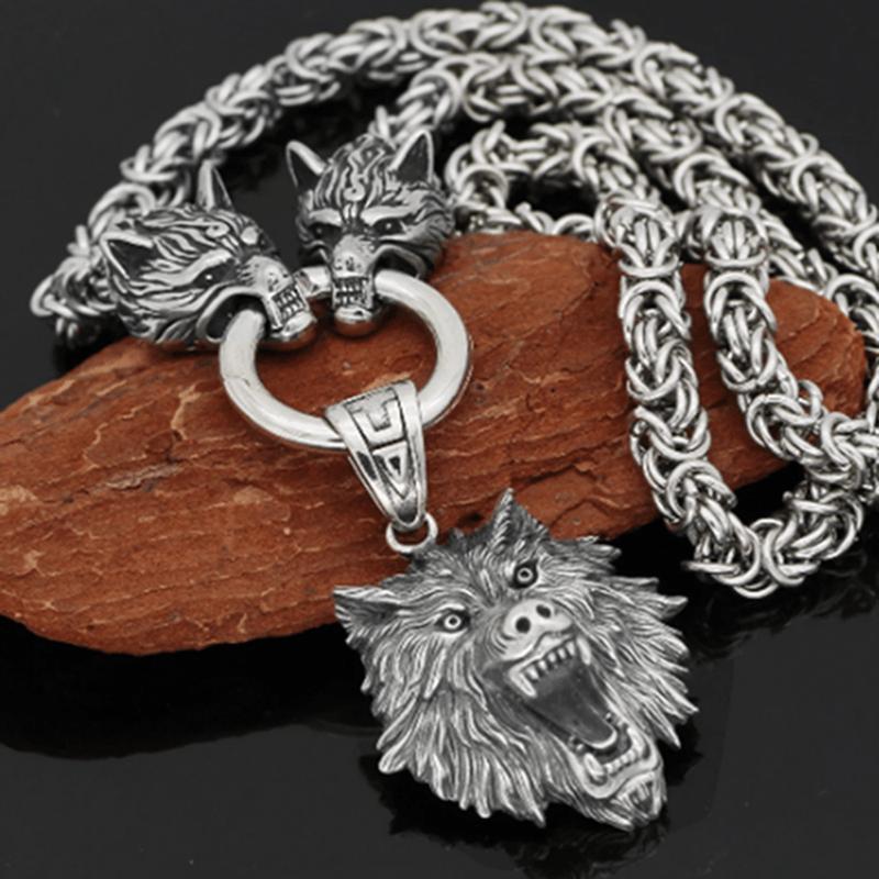 Nordic Viking Odin Wolf with Wolf Head Geri and Freki Necklace Men s Jewelry 60cm серебряный