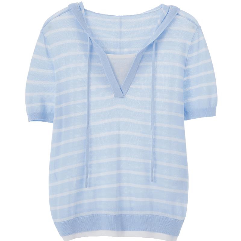 Baitu Women s Faux Two-Piece Hooded Knit Top M