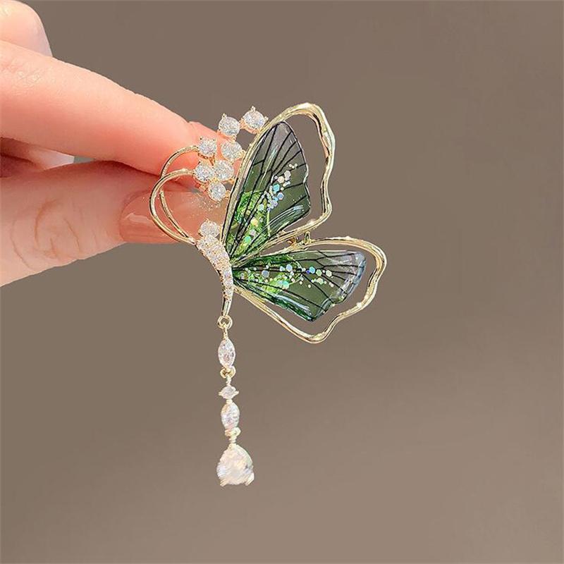 Translucent Light Luxury Premium Butterfly Fringe Brooch  Drop Pendant Butterfly Pin Temperament Premium Collar Pin
