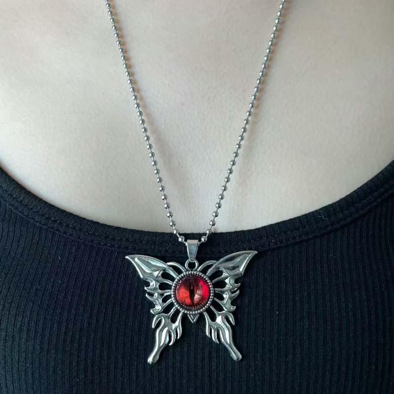 Gothic Evil Eye Butterfly Pendant Necklace Unique Collarbone Chain