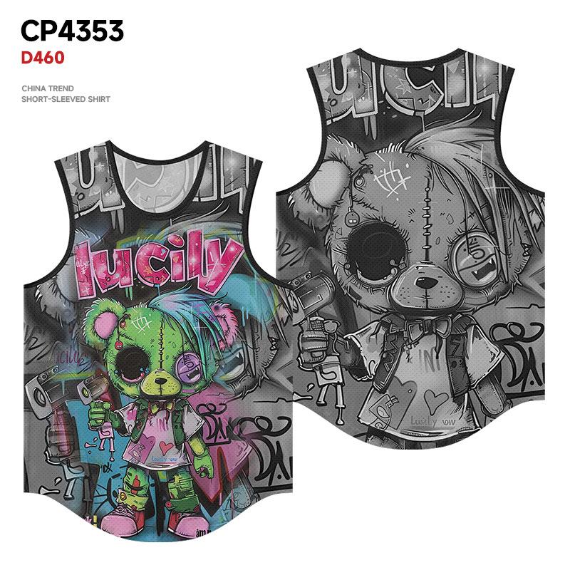 Summer Round Neck 3D Cartoon Pattern Printed Top Fashionable Casual Sleeveless Vest Men's T-shirts