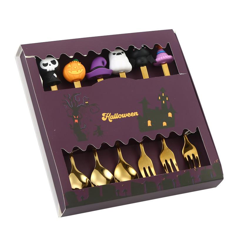 Halloween Cadeaus 304 Roestvrij Staal Koffielepels Halloween Stijl Hanger Taartvork Themafeest Tafelbestek Set
