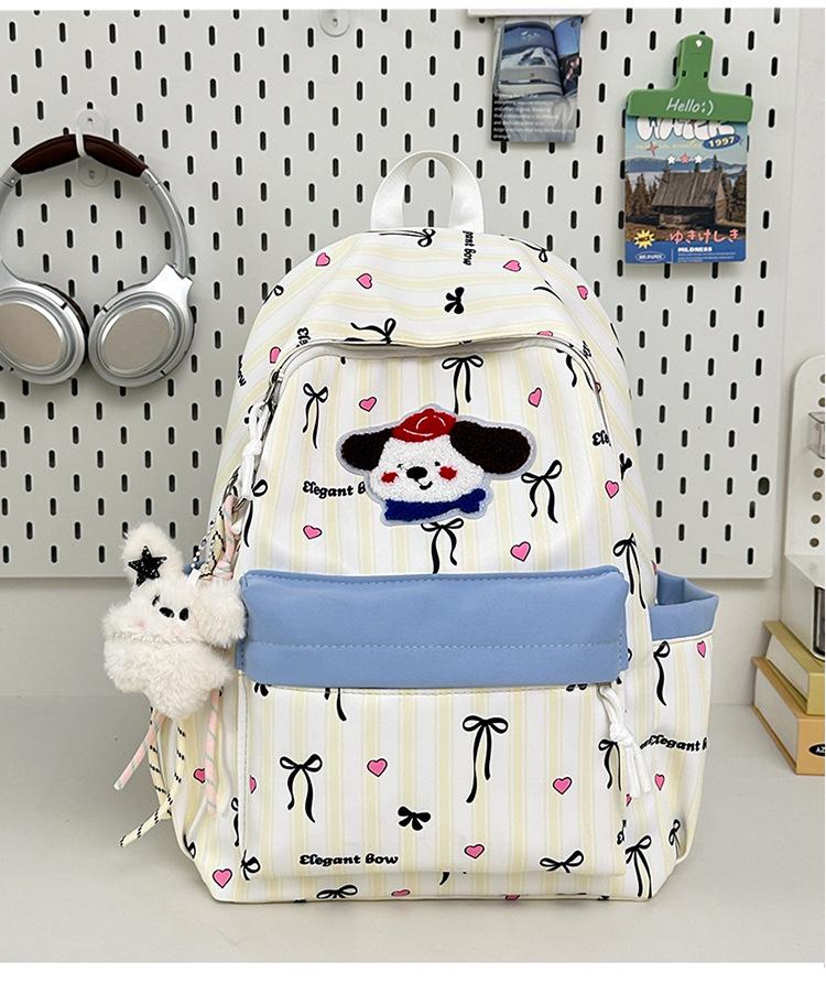 Cute Striped Puppy Bowknot Backpack for Students