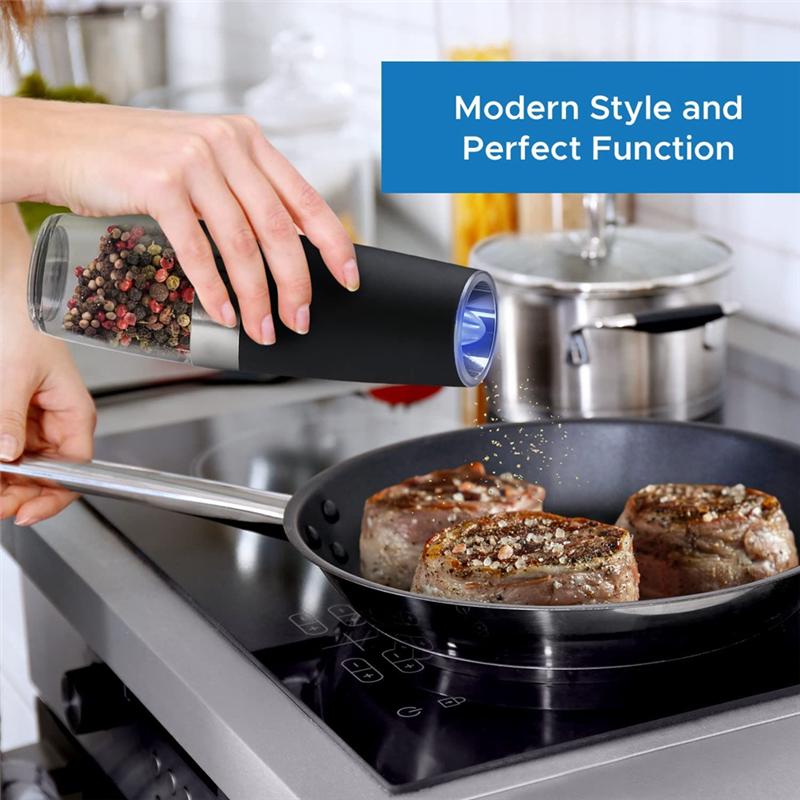 2025+ (2 Pack) Electric Salt and Pepper Grinder Set Battery Operated One Hand Automatic Operation, Adjustable