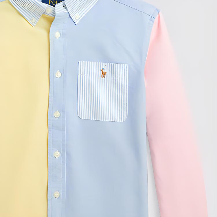 Polo Ralph Lauren Ss24 Color Block Embroidered Pony Single Breasted Point Collar Casual Long Sleeve Shirt Kids Shirts Multicolor CWPOWOVY6820455-999