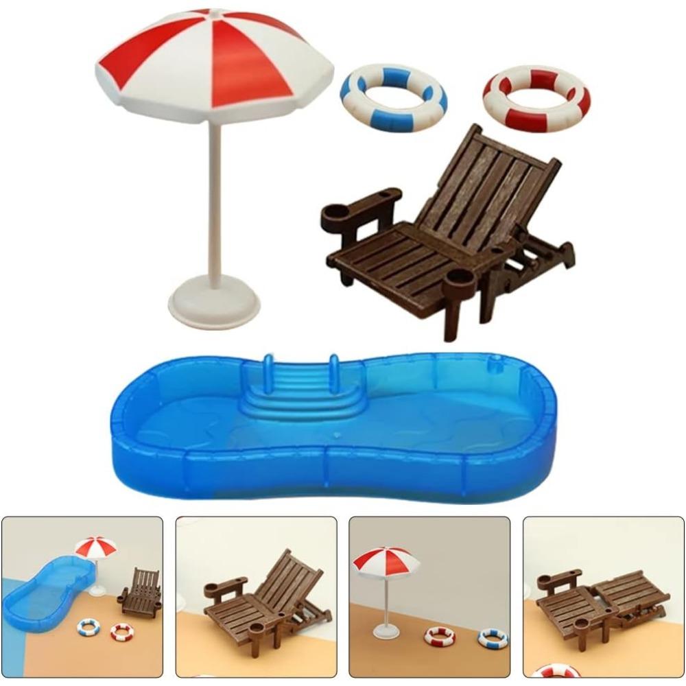 Puppenhaus Mini-Schwimmbad, Miniatur-Strandkorb-Set, Dekorationen, Sommer, Puppenhaus-Zubehör, Mini-Puppenhaus-Möbel, Spielzeug, Geschenk für Kinder