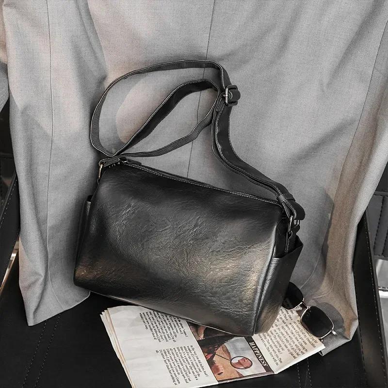 New Soft Leather Men s Shoulder Bag Fashi Design Crossbody Bags For Men Messenger bag Waterproof Cross Body Shoulder bags Man чёрный