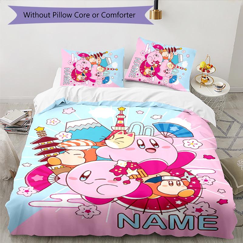 3pcs Kirby Cover Set - Personalized Name, HD Printed Bedding with 1 Cover and 2 Pillowcases - Perfect for Home Decor, Easy Care