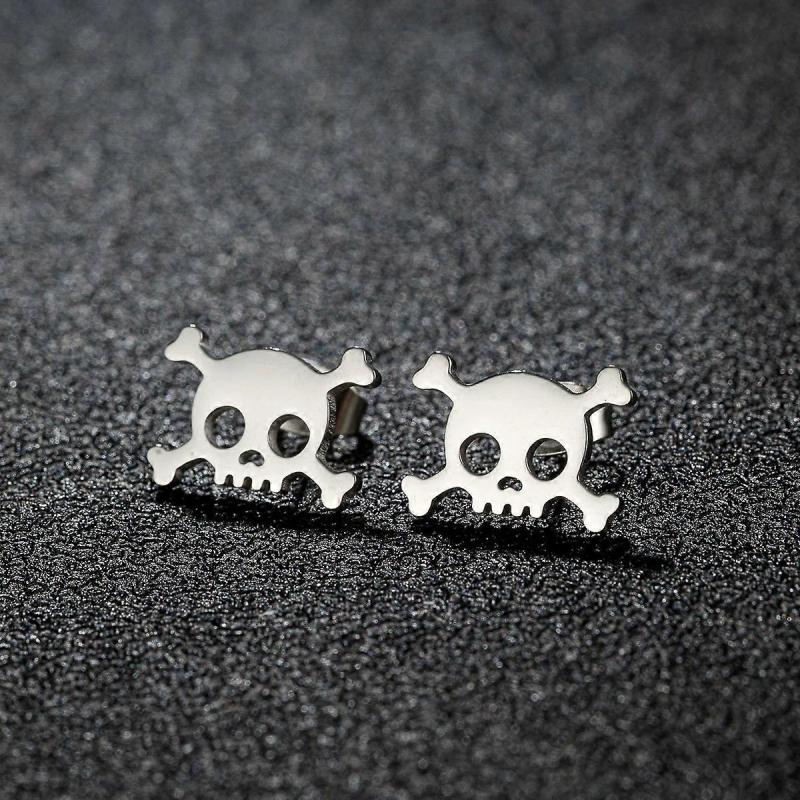 Mini Skull Earrings Stainless Steel Halloween Ear Studs Birthday Party Jewelry