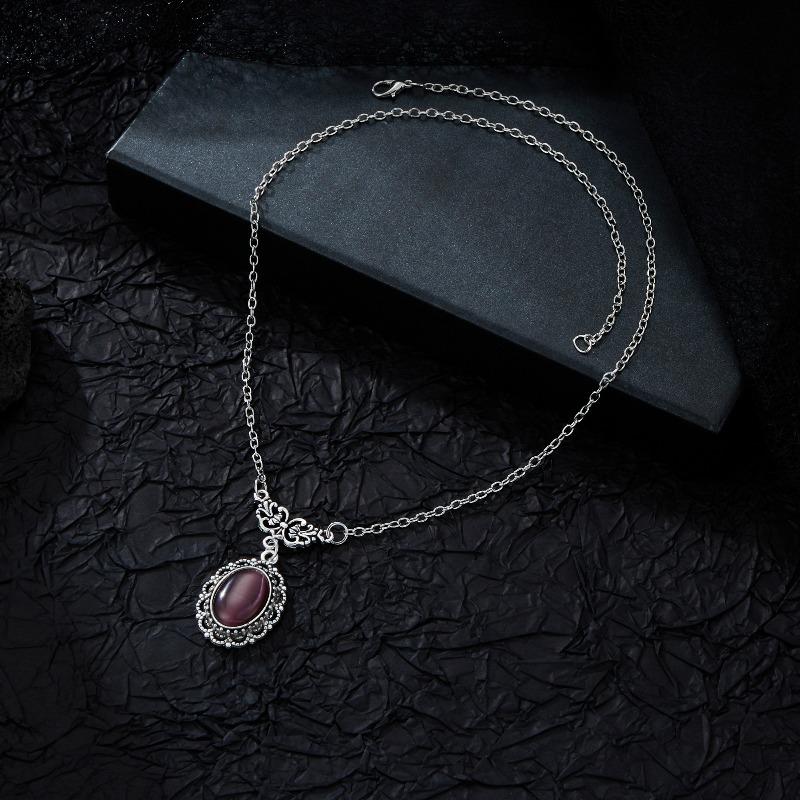 Vintage Lace Victorian Necklace Vampire Bat Neo-Gothic Choker Chunky Chain Purple Crystal Gemstone Pendant Necklace Unisex