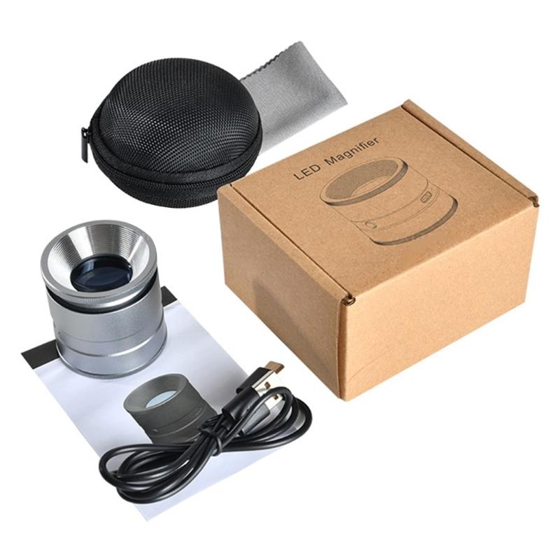 Handlupe 10x Vergrößerungsglaslinse für Schmuck Briefmarkeninspektion Vergrößerungslinse Lupe mit LED-Licht