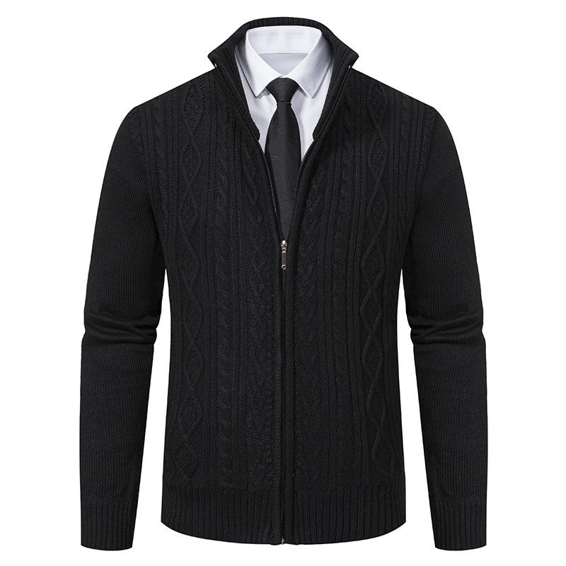 Men's stand-up neck cardigan sweater dad's knitted sweater thickened fashion jacquard knitted jacket men's