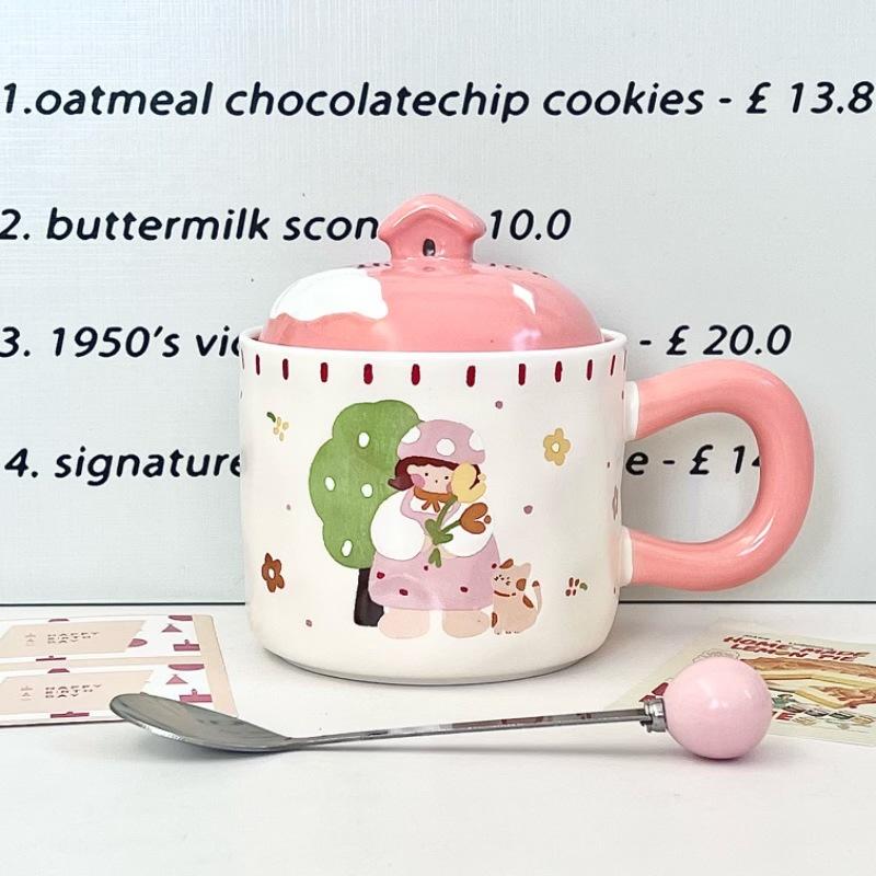 

Birthday gift cottage boys and girls cup cute retro ceramic mug with lid girls souvenir gift box 401-500ml