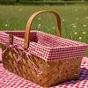 1pc Handwoven Basket - Multi-Purpose Rectangular Storage with Red-White Checkered Lining & Sturdy Frame, Durable Fabric