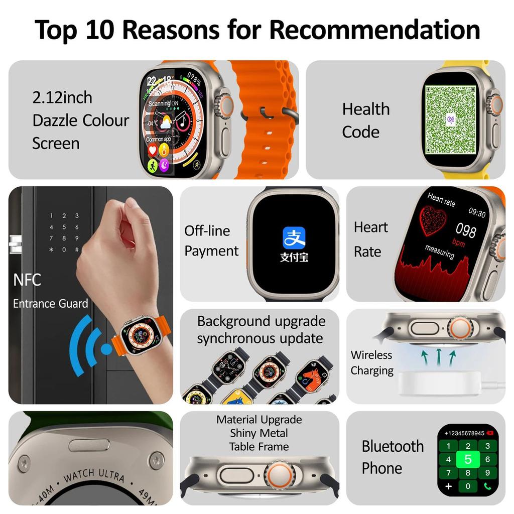 Originale Hk8 Pro Max Smartwatch Herren Serie 8 49mm 2,2 Zoll Bildschirm mit hoher Bildwiederholfrequenz NFC Kompass Spiel Smartwatch für Apple iPhone