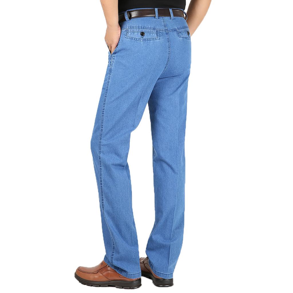 Men's Spring Business Jeans: Stretch Loose-Fit High-Waist Style, Plus Size Available