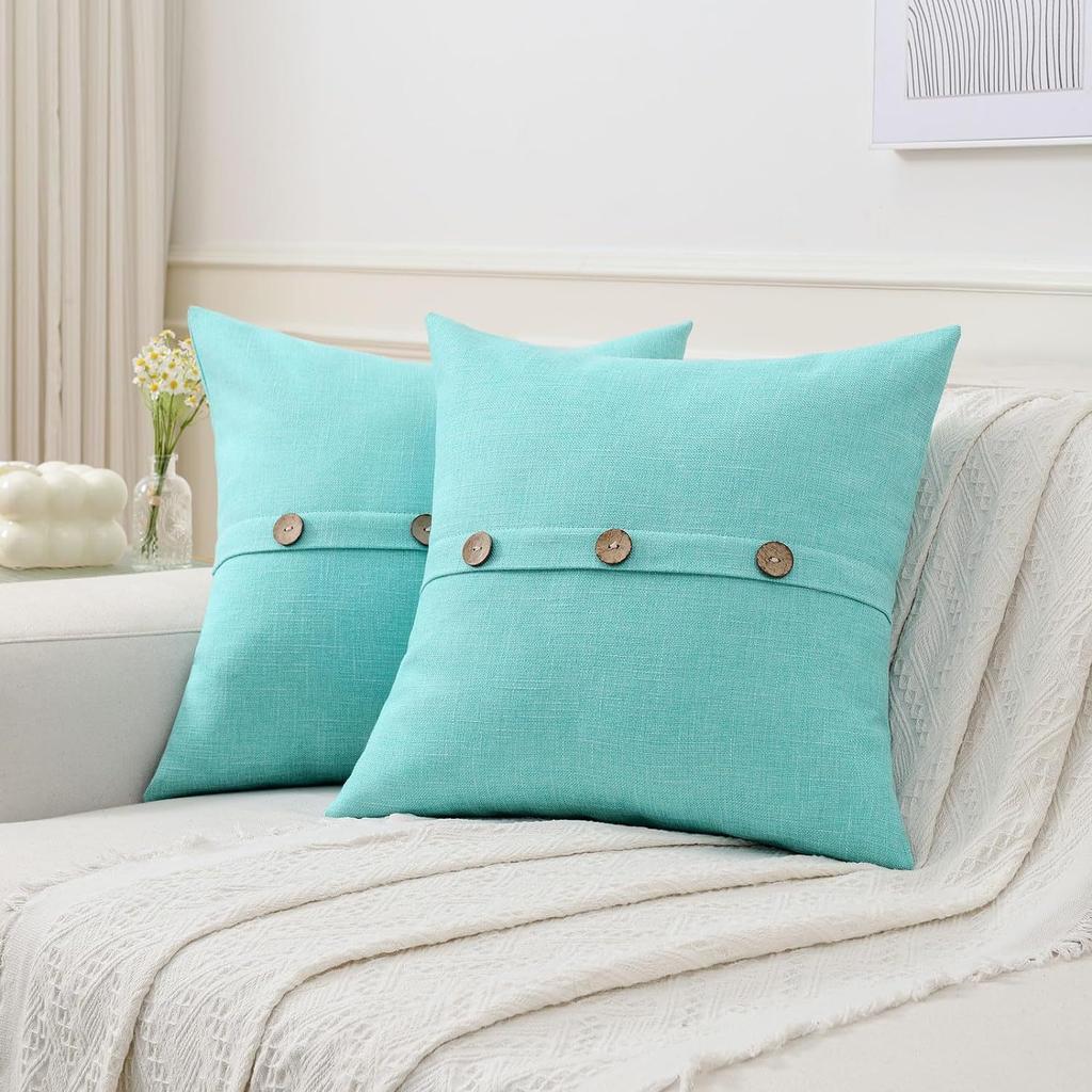 Creative Cotton and Linen Button Pillow Cover Solid Color Light Luxury Linen Double Needle Coconut Button Cushion Cover Coconut Button Pillow