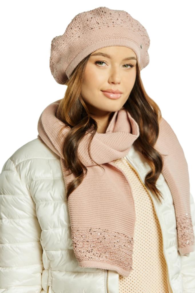Peony Sequin Beret with Soft Fleece Lining, Pink