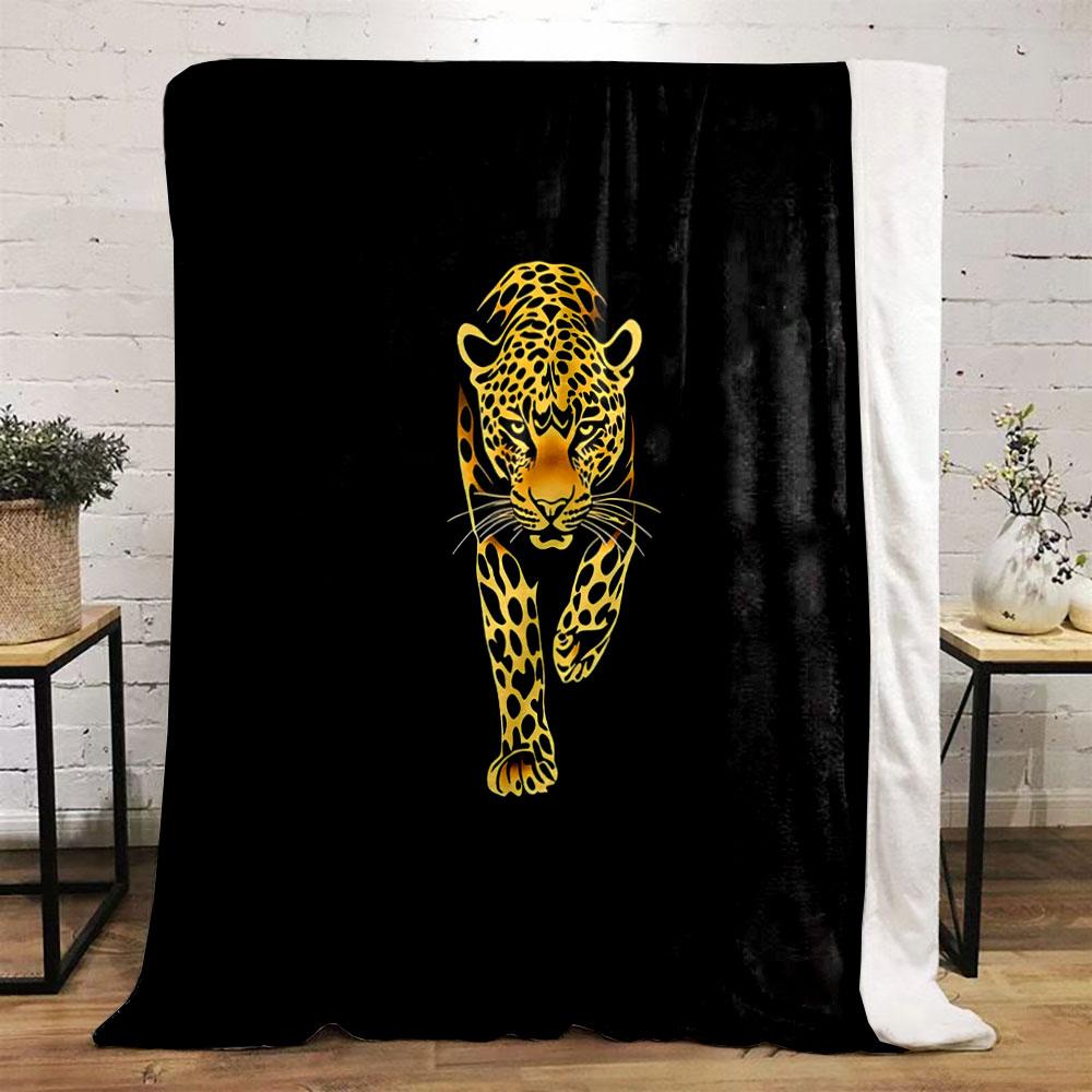 Golden Leopard on Black Background print blanket soft and cozy perfect for the living room bed sofa or a nap,gift