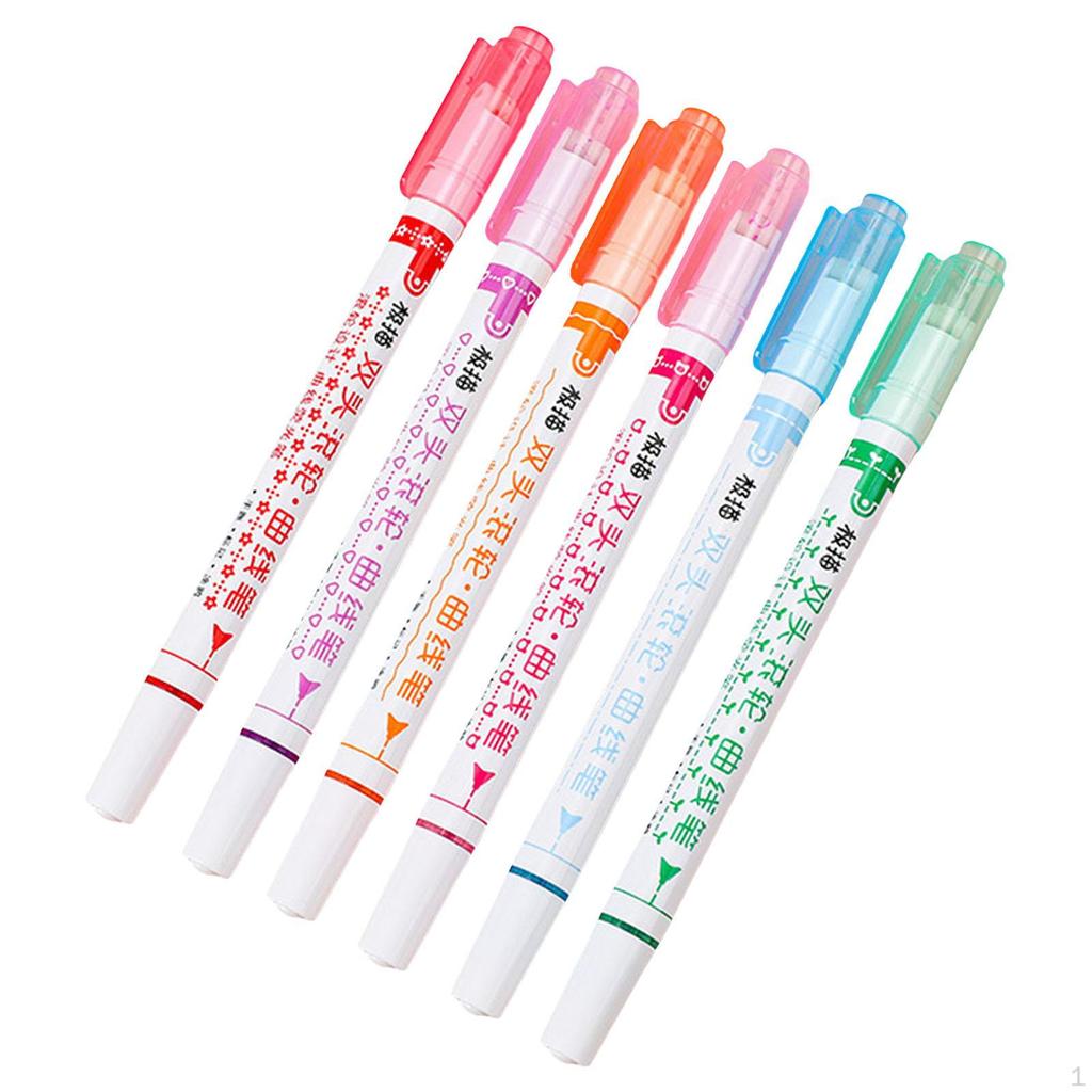 6 Pieces Curve Line Highlighter Pen Different Colors Mild Identification Marker Stationery
