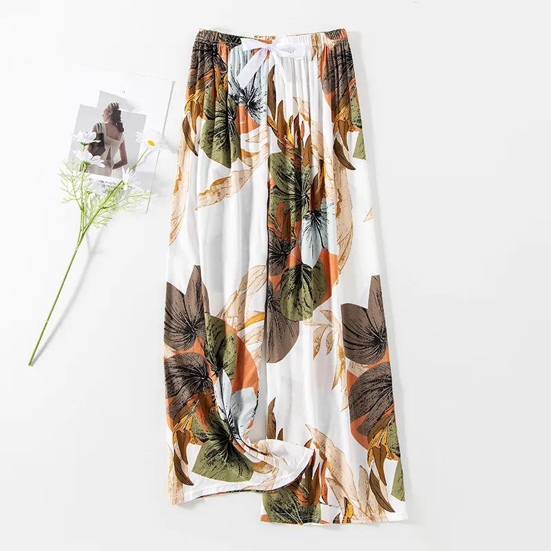 WTEMPO Floral Printed Thin Cropped Pants Loose Casual Spring Summer Autumn Large Size Women's Elastic High Waist Wide Leg Culottes