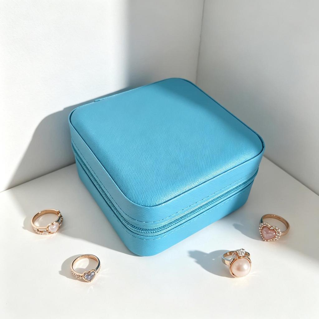 Caja de joyería compacta de cuero para mujer: un bonito organizador para colgantes, pendientes y anillos.