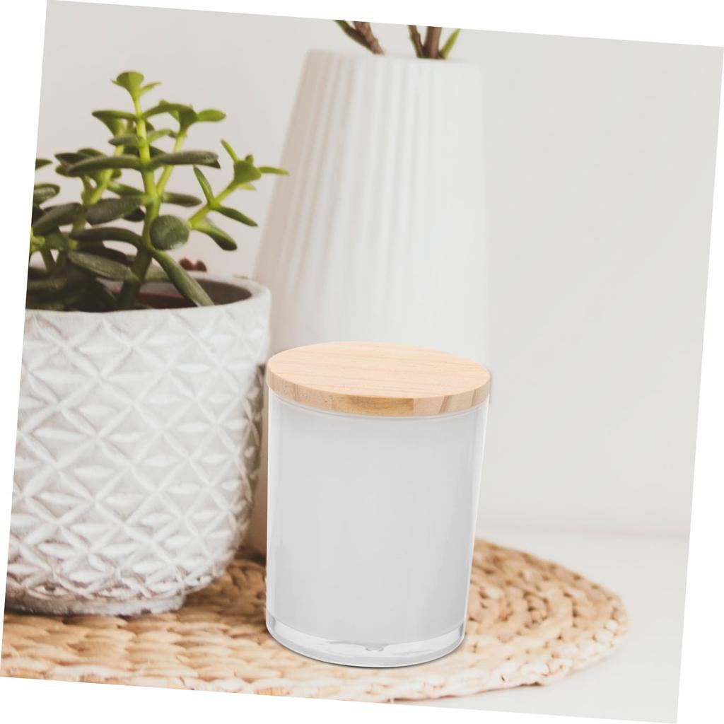 Portavelas de Cúpula de Cristal Alipis, Juego de 4 con Tapas de Madera (Acabado en Spray Blanco), para Velas Artesanales, Capacidad de 200 ml, Portavelas tipo Tea Light, Transparente