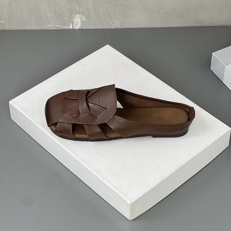 Retro bag head slippers women's outer wear summer flat bottom half drag 2025 new soft bottom comfortable casual simple cool slippers