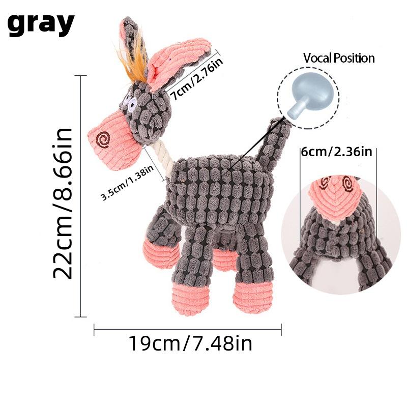 

New Three-color Optional Dog Bite Sound Toy Funny Donkey Bite Resistant Grinding Teeth No Wound Nose Pet Plush Toy серый