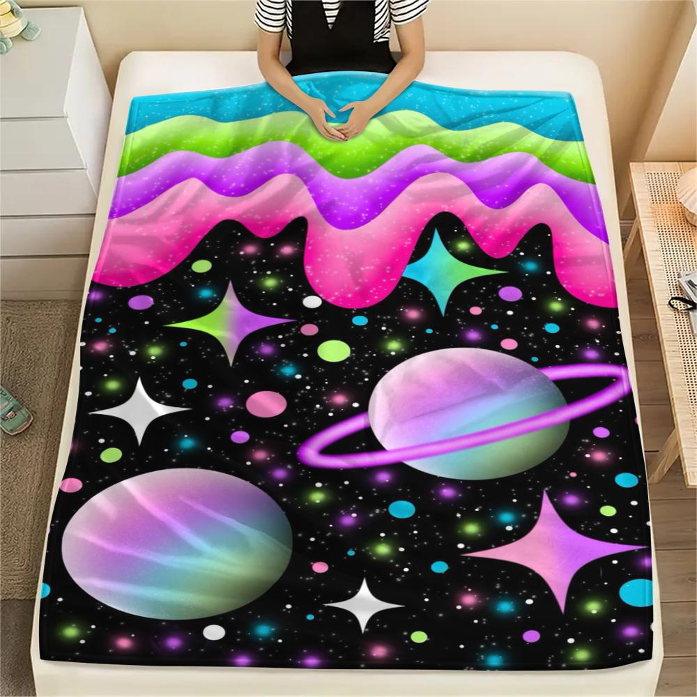 1Pc Rainbow Glitter Print Flannel Blanket, High quality Comfortable for All Seasons, Home Decor, Warmth and Comfort, Perfect for Gifts