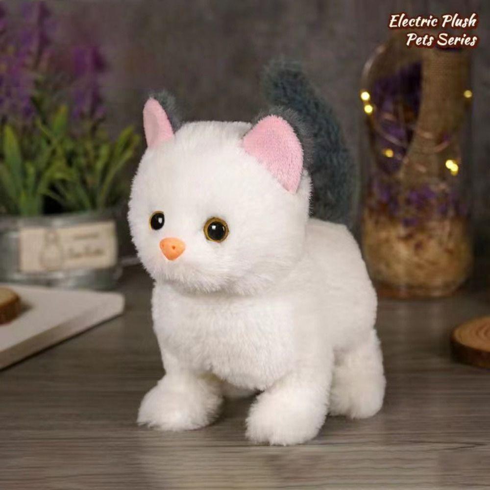 Wagging Plush Electric Cat Toy Simulated Kitten Robot Electric Pet  For Kids Birthday Gift