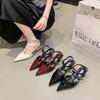 High-heeled Single Shoes Spring and Summer New Shoes Patent Leather Pointed Hollow Bright Leather T-word with Wedge Heel Sandals Women