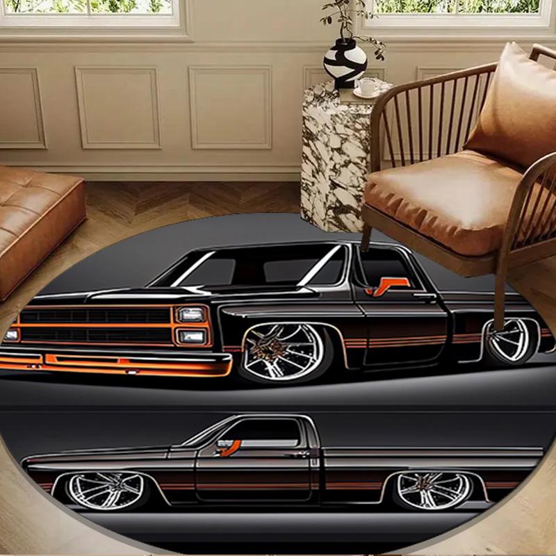 Thunder Truck Journey Round Rug for Livingroom,Bedroom, Palyroom, Chair Rug, Area Rug, Circle Carpet, Large Size Fan Christmas Gift