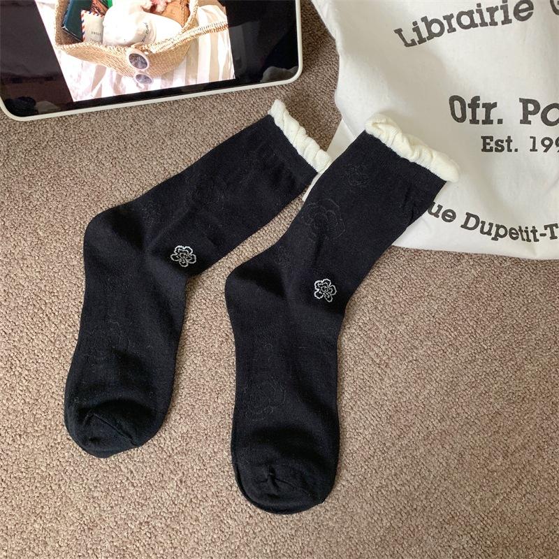 

Socks Girls Socks Are Trendy And Thin, Flower Embroidered Cotton Socks Are Hollowed Out For Girls In Summer One size fits all чорний
