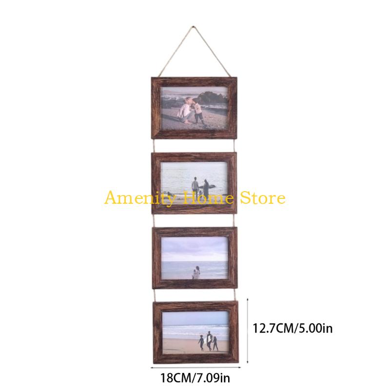 F26C Collage Picture Frames,4 Openings Hanging Photo Frame Set Display Horizontal Pictures for Wall Decors,4×6inch Photo