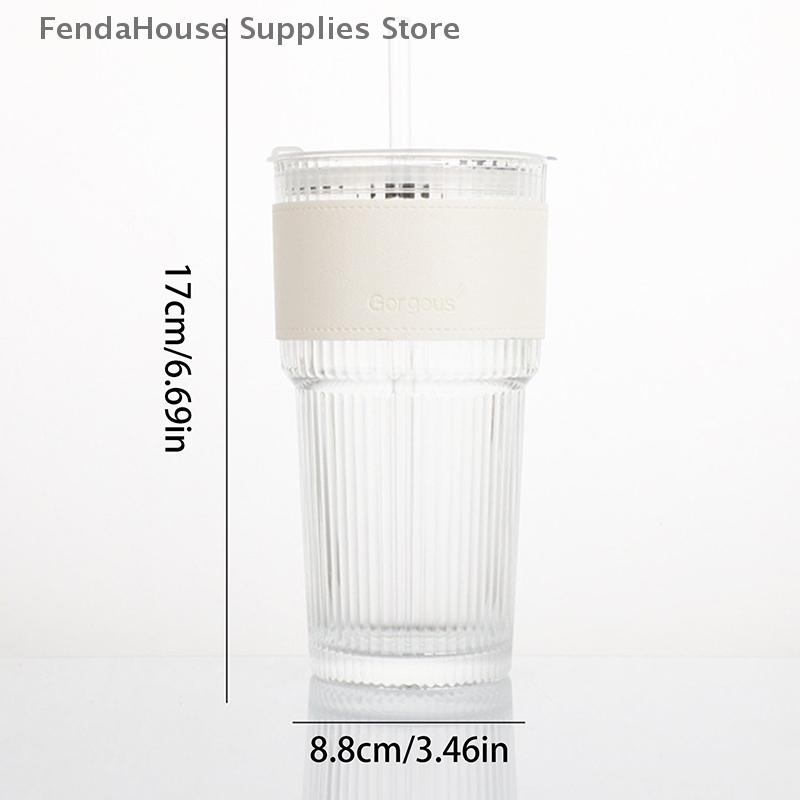 600ml Vysokoprofilový Horizontální Hrnček se Slamkou a Víčkem - Vertikální Hrnček na Vodu pro Ledové Americano A Latte Nápoje