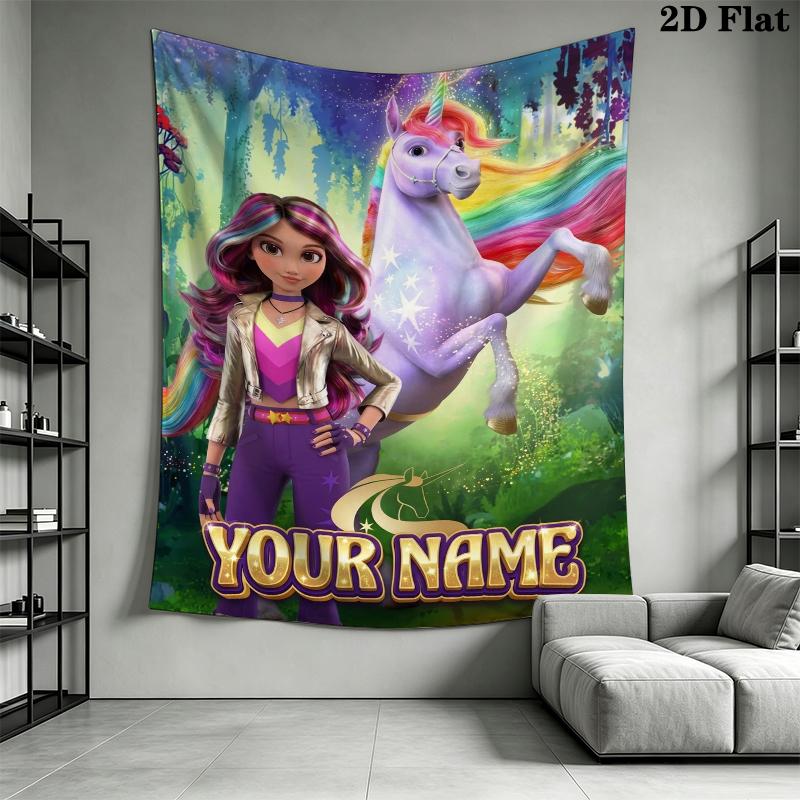 Custom Name Unicorn Academy Wall Tapestry Aesthetic Wall Hanging Printed Fabric Blanket Decorative Tapestries for Bedroom Living Room Home Decor