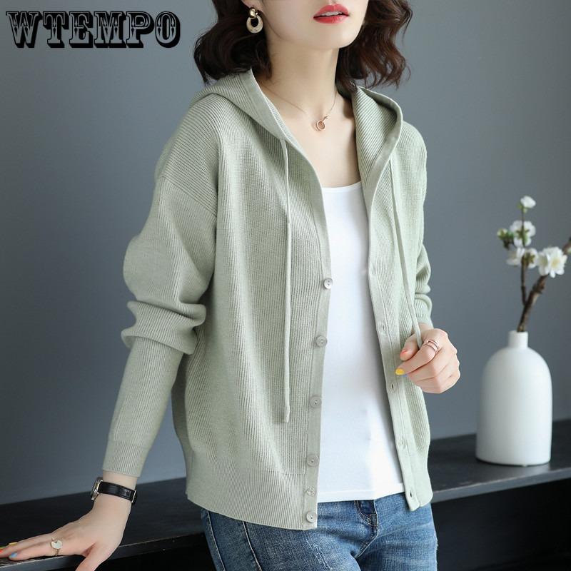 Knitted Cardigan Women's Spring and Autumn New Style Early Autumn Casual Loose Hooded Sweater Jacket